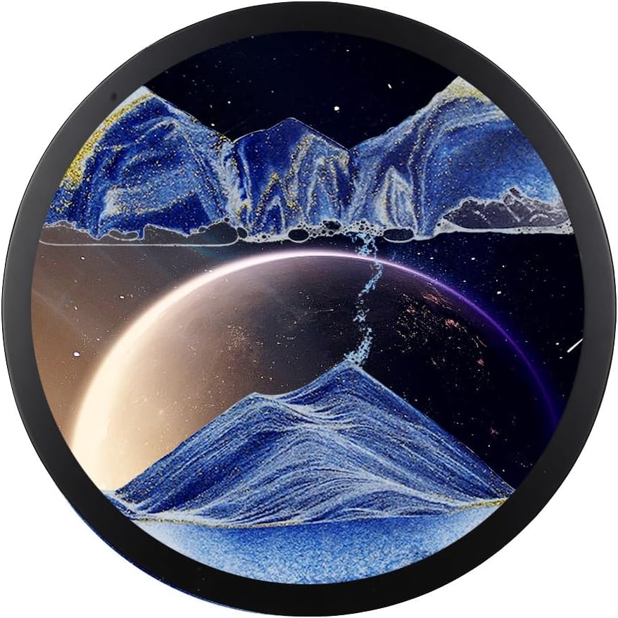 Moving Sand Art Picture Round Glass 3D Deep Sea Sandscape Room Decoration,Sand Art Wall Mounted Rotate Sculpture, Glass Crafts Solid Wood Frame, Relaxing Mood Home Office Work Decor ( Color : A , Size