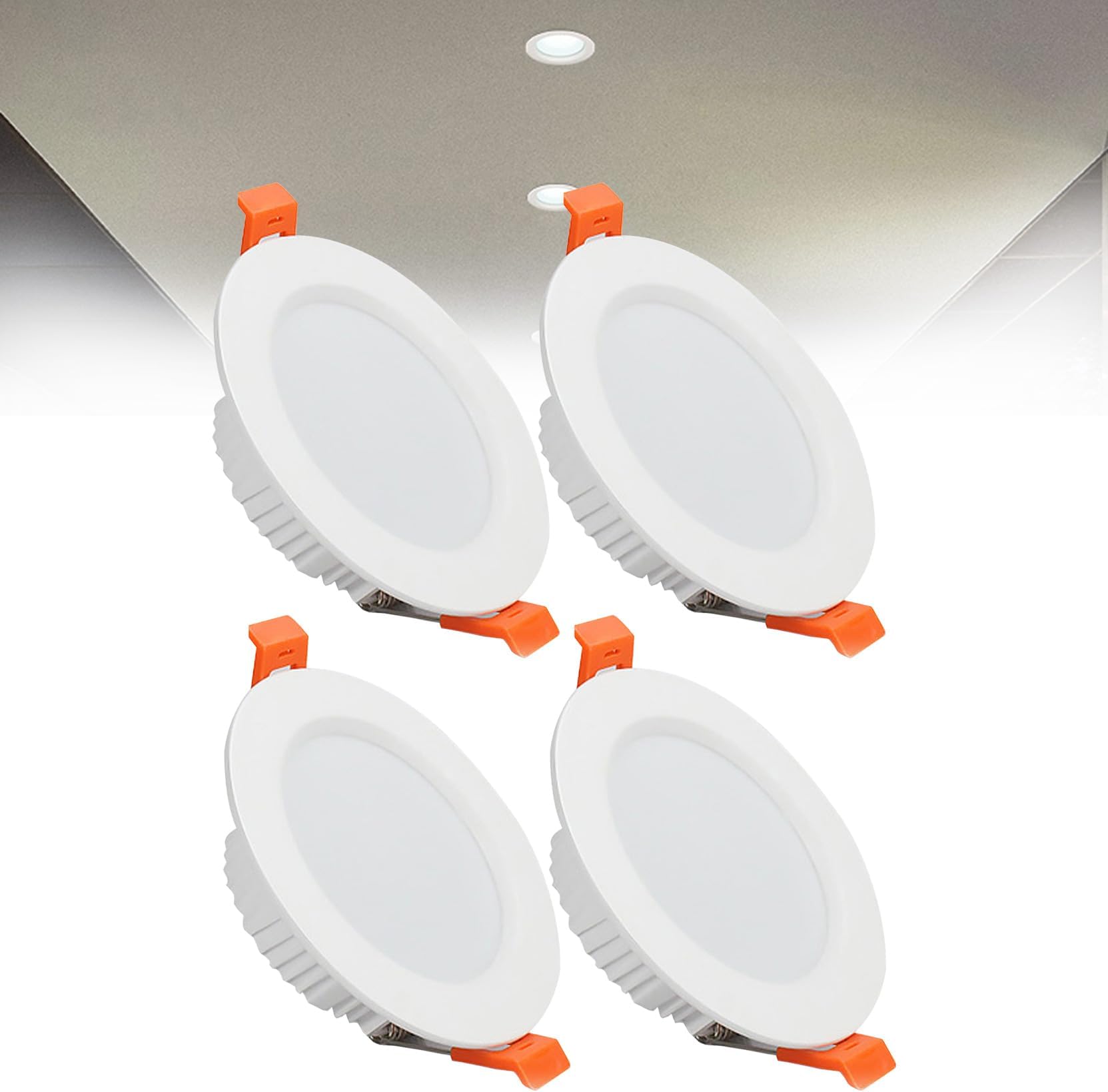 9W LED Recessed Ceiling Spotlights, 6000K Cold White Ultra Slim Panel Light, Cut Φ90-100mm, AC110-240V Round Downlights for Living Room Office, 4 Pack