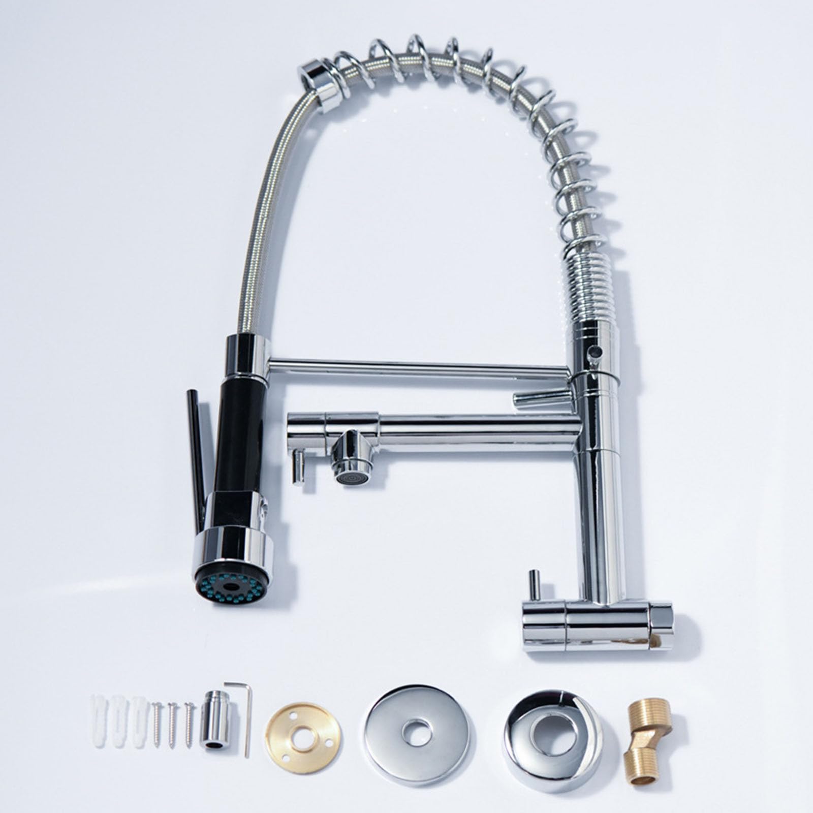 Grifo de Pared Cocina Solo Agua Fria Monomando Grifos Cocina Fregadero Extraible Muelle Rotación de 360°,negro