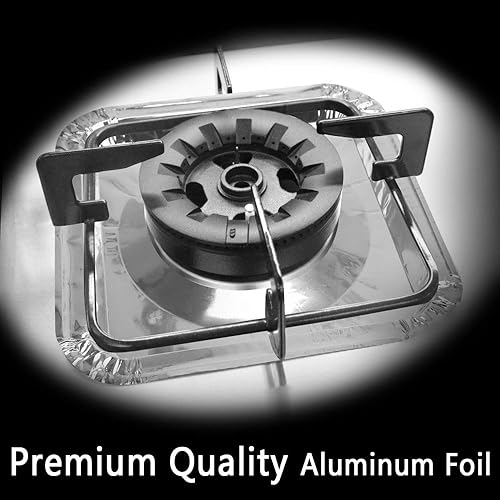 Miniatura 5 de Revestimientos para quemadores de estufa de gas de papel de aluminio, paquete de 50 fundas desechables cuadradas para estufas, protectores de estufa