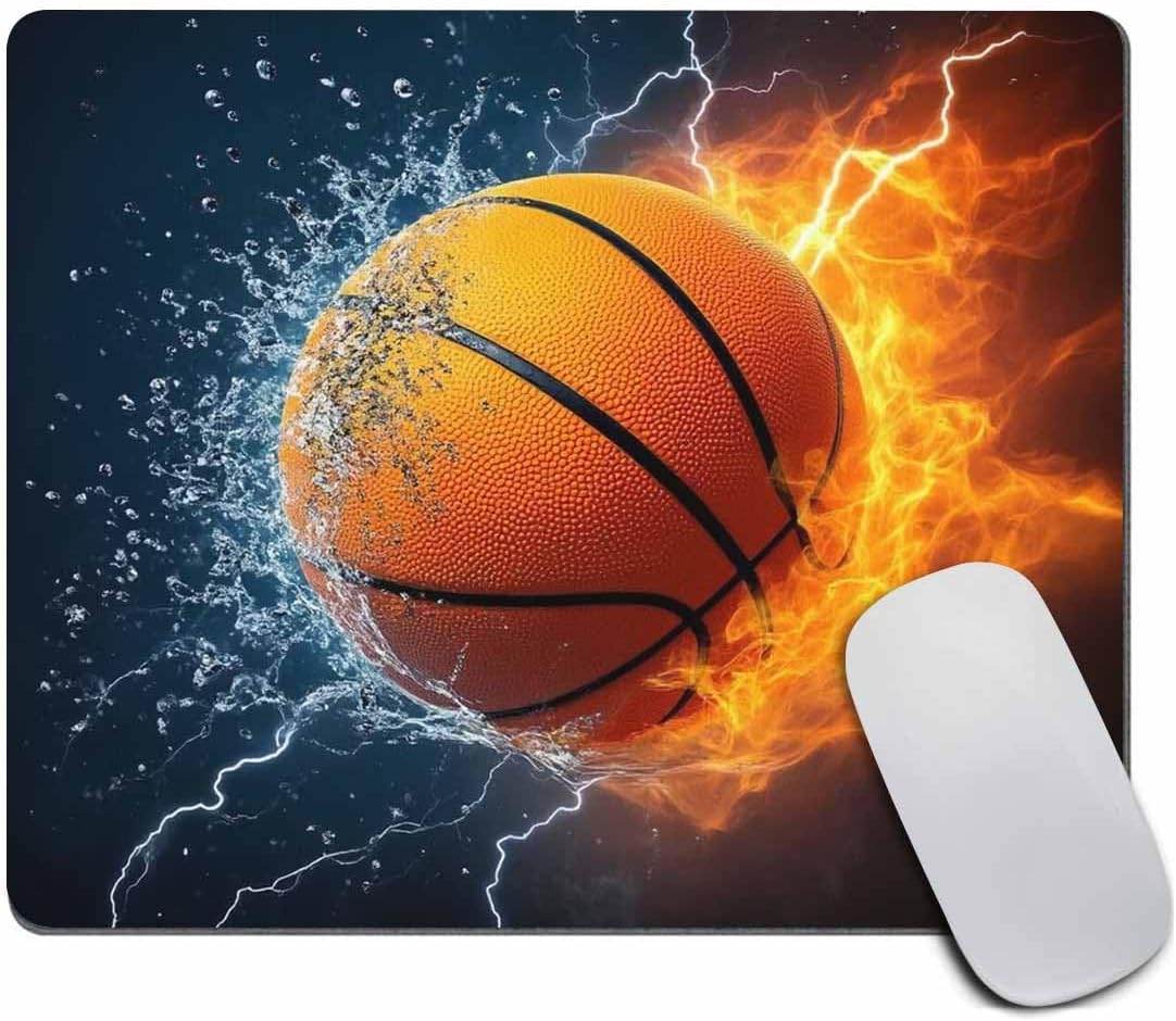 Flaming Basketball Fire and Water Design Customized Rectangle Non-Slip Rubber Mousepads Gaming Mouse pad 9.5 X 7.9 Inch (240mmX200mmX3mm)