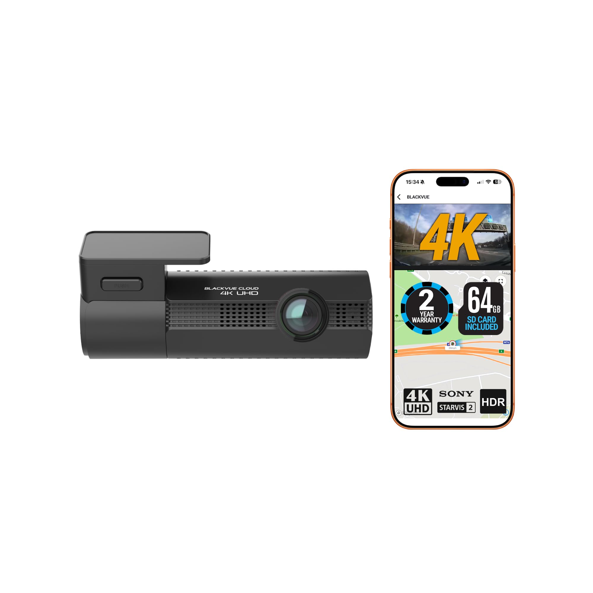 BlackVue Elite 10 1CH 64GB Dash Cam - UK Edition - 4K Front Dashcam, Sony STARVIS 2, HDR, Wi-Fi, GPS, Night Vision, Power-Saving Parking Mode, 4G LTE Ready, App Control, Cloud Features