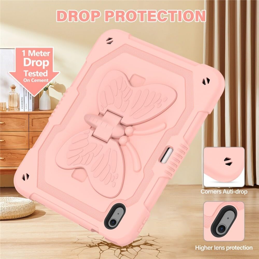 Generic case Compatible with iPad Pro 11-inch (M5) 2025 (Color : Colorful Rose Gold) Dual Layer Stand Butterfly Silicon Full Hard Cover with Shoulder Strap image 5