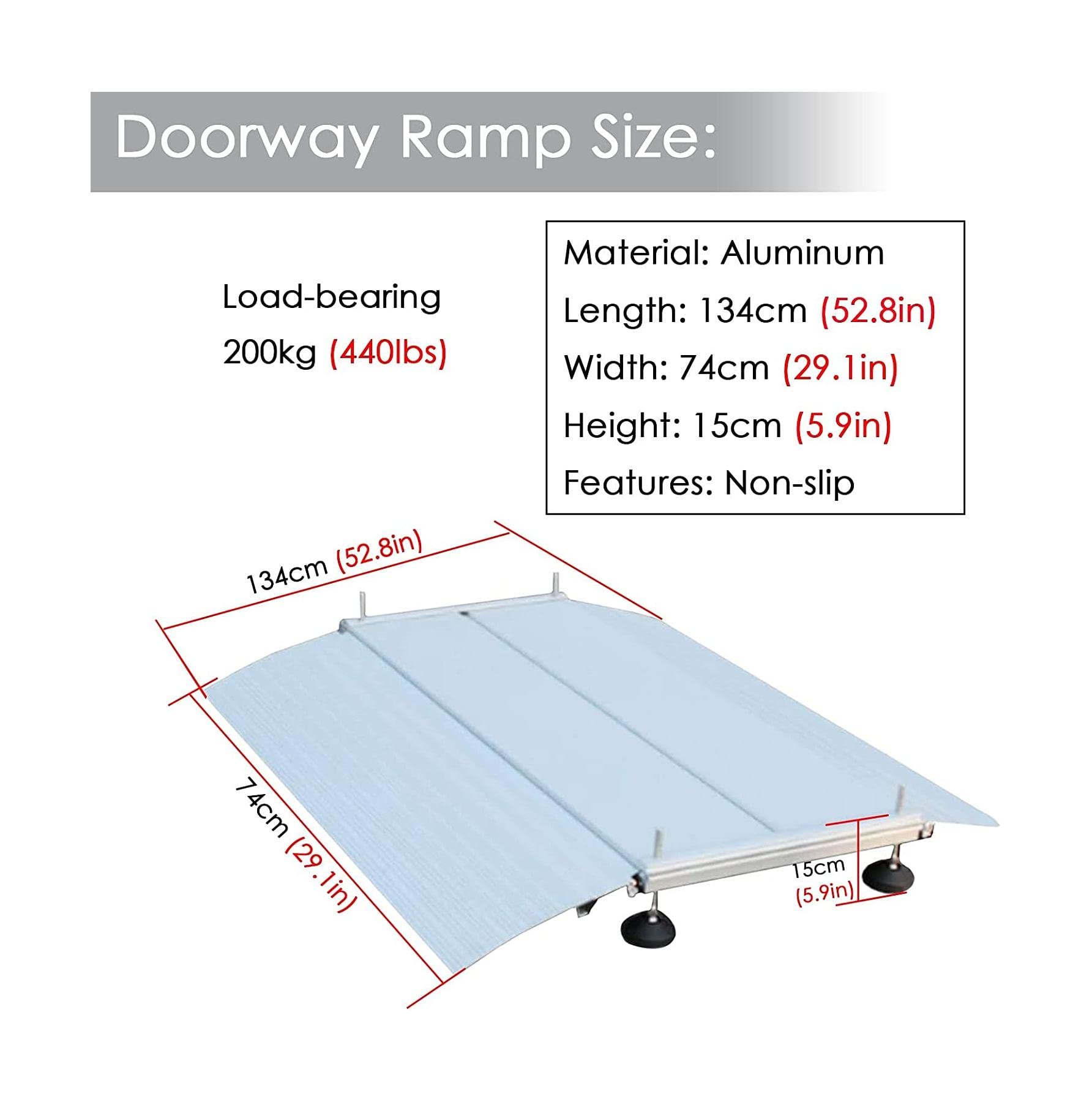 Podjazdy dla niepełnosprawnych Wytrzymałe, antypoślizgowe, podjazdy dla wózków inwalidzkich z ramą podpierającą, przenośne, aluminiowe, składane, podjazdy dla wózków inwalidzkich do schodów domowych