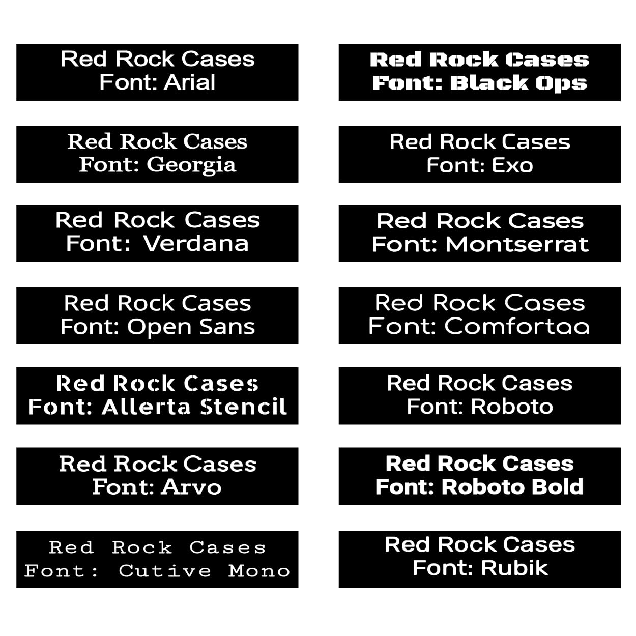 Customizable Laser Engraved Nameplate for Red Rock 50T Cases - Black Nameplate with White Lettering