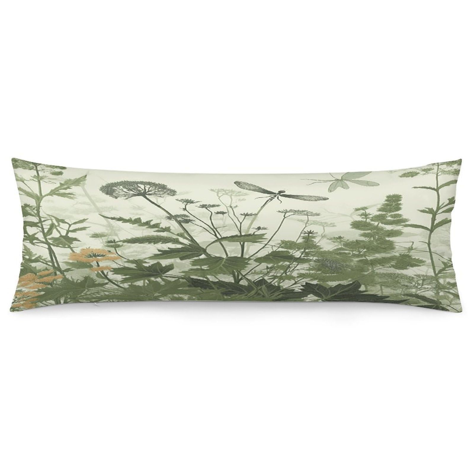 Foliage and Herbs with Dragonflies Winged Throw Pillow Cover Soft Pillow Case Decorative Lumbar Pillow Cover Cozy Throw Pillowcase Polyester Rectangular Cushion Case Decor for Couch Sofa Bed