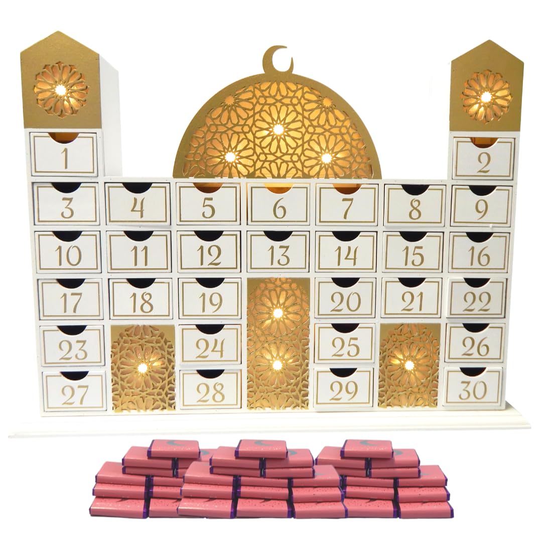 Calendario de mezquita de Ramadán y chocolates rosados (30 unidades)