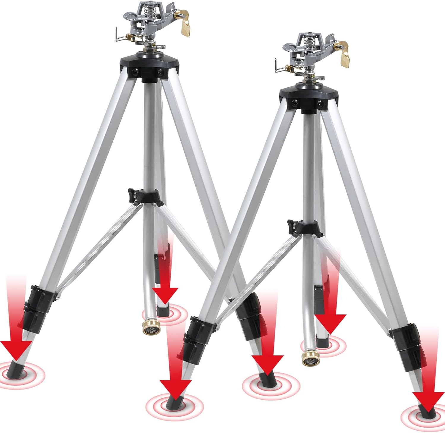 YAMATIC 2 Pcs Impact Sprinkler on Adjustable Tripod Base, 360 Degree Large Area, Heavy Duty Adjustable Pulsator Sprinkler for Lawn, Yard and Grass Irrigation, Spray up to 20-90ft Zinc Sprinkler 2 Pack