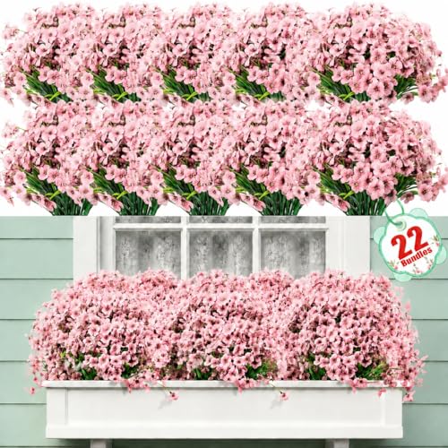 Image of Powbrace 22 Pack Artificial Flowers for Outdoor Indoor Fake Plants(Pink)