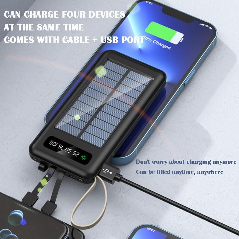 Miniatura 4 de Banco de energía solar de 20000 mAh, con cable de carga 4 en 1, panel solar de carga rápida y carga USB, linterna súper brillante incorporada