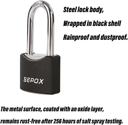 Miniatura 4 de SEPOX Paquete de 50 candados para exteriores de 1-916 pulgadas, con llave igual, cuerpo de acero resistente, recubrimiento en polvo negro, grillete