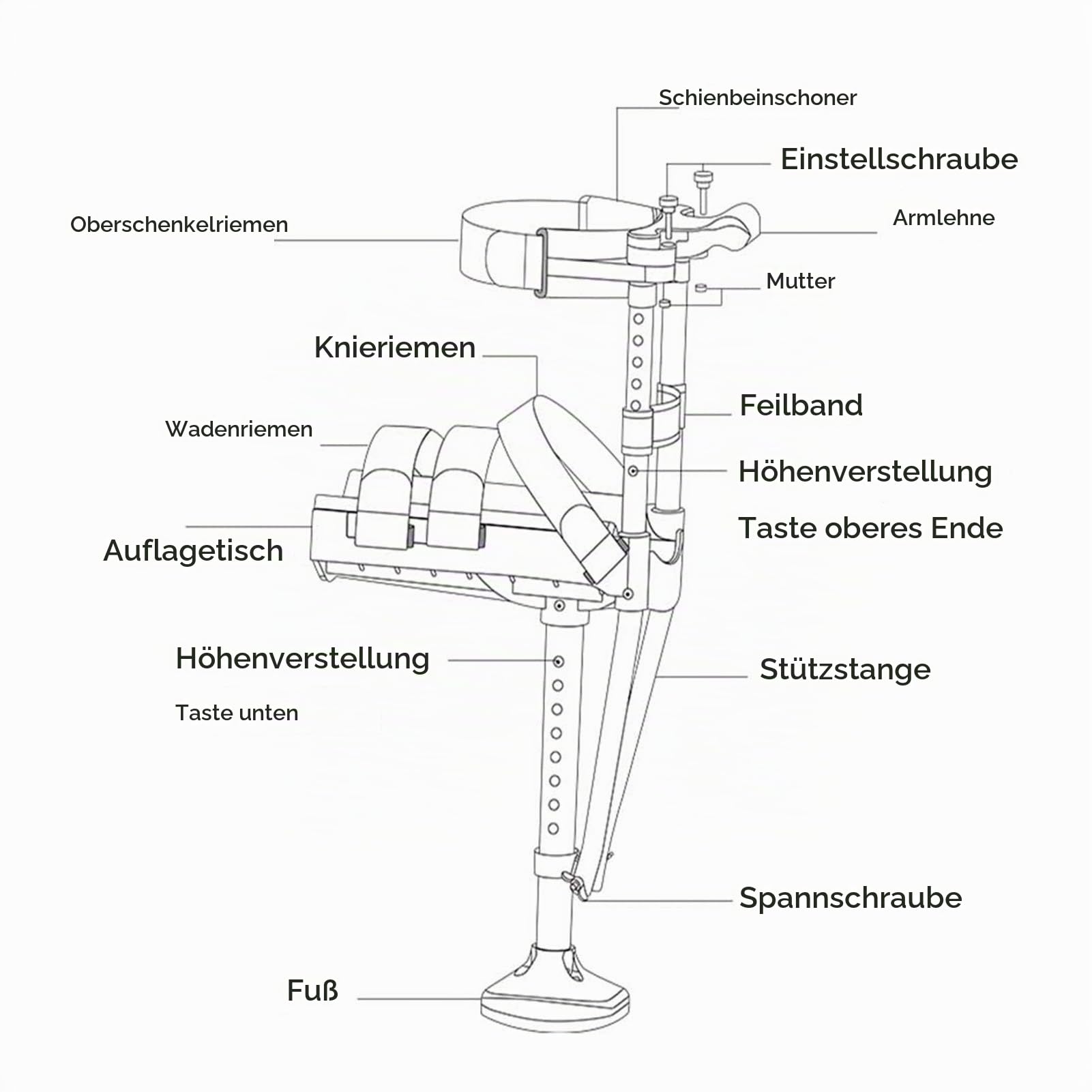 Lenkbarer Knie-Walker, Teleskop-Walker Mit Einem Bein, rutschfeste Krücken Knie-Single-Leg-Krücken Für Knöchelfrakturen, Verstauchungen, Wade