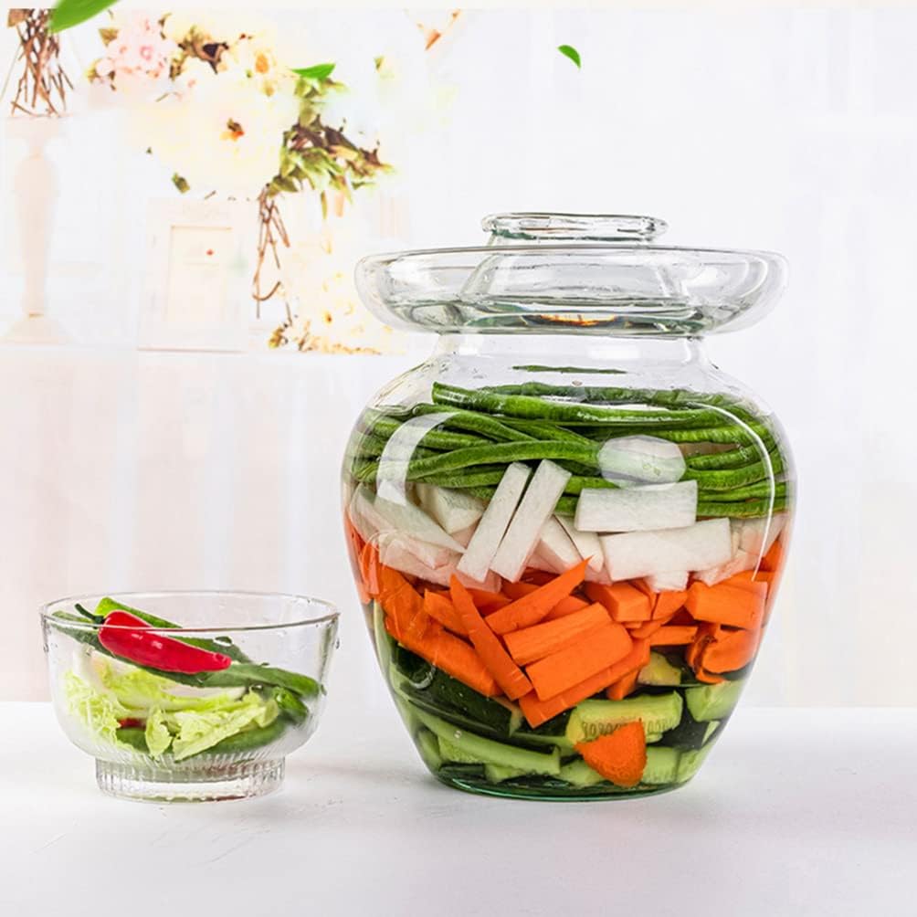 Hemoton Glass Pickle Jar Extra-large Glass Fermenting Jar Brewing Wine Jar Chinese Crystal Fermenting Crock with Water Seal Airlock Lid for Pickling Kimchi Sauerkraut (5L/5.3Qt): Home & Kitchen