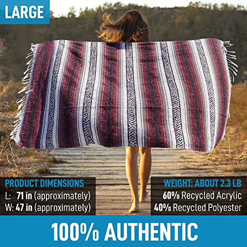 Handcrafted Large Mexican Blankets, Artisanal Handwoven Serape Blanket, Authentic Falsa Blanket, Beach Blanket, Camping Blanket, Picnic Blanket, Outdoor Blanket, Boho Throw Blankets, Cherry #TOP3