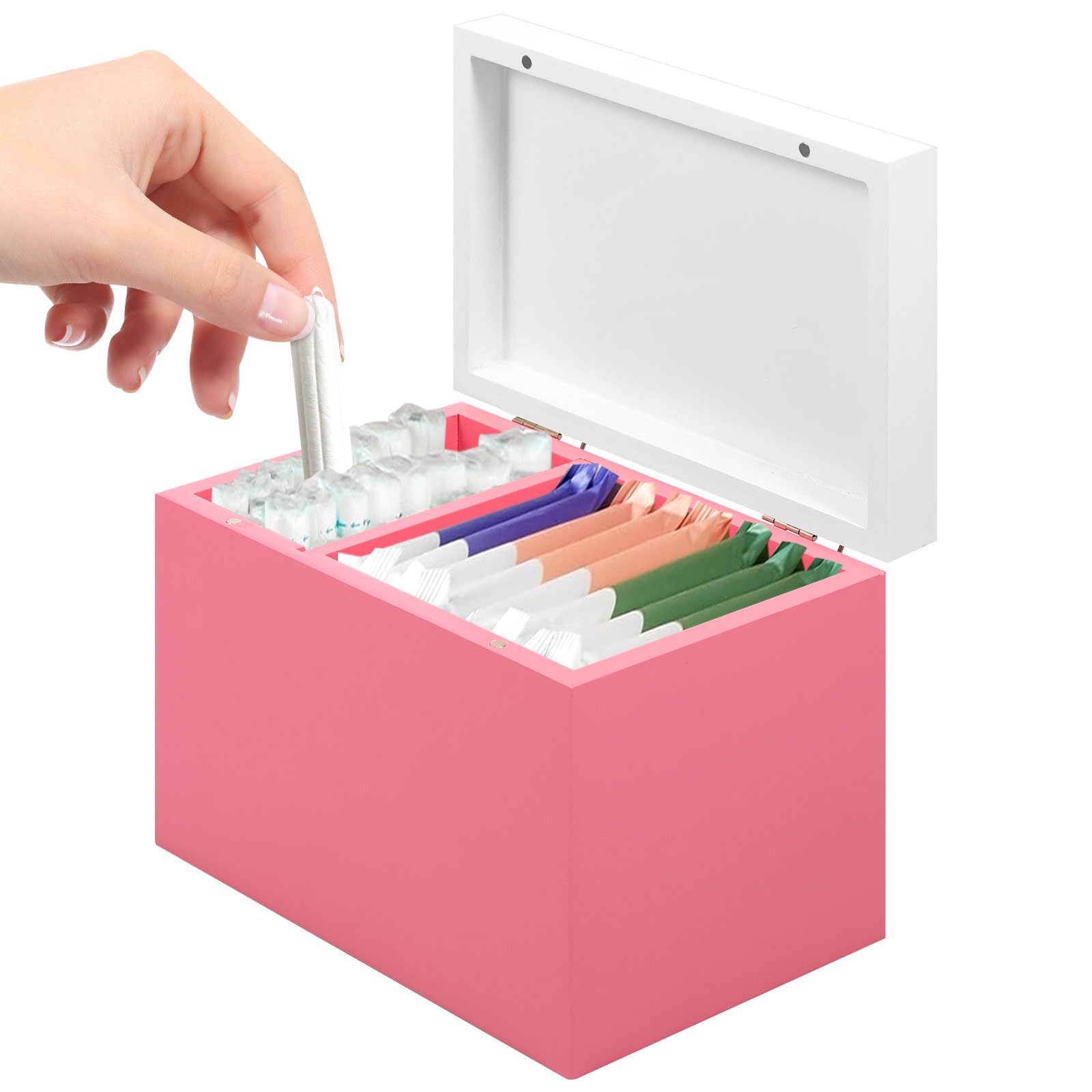 Wooden Tampon Storage Organizer with Lid, Feminine Product Holder for Bathroom Decor, Tampon & Pad Storage Box, Sharkweek Bathroom Accessories for Toilet Counter(Pink)