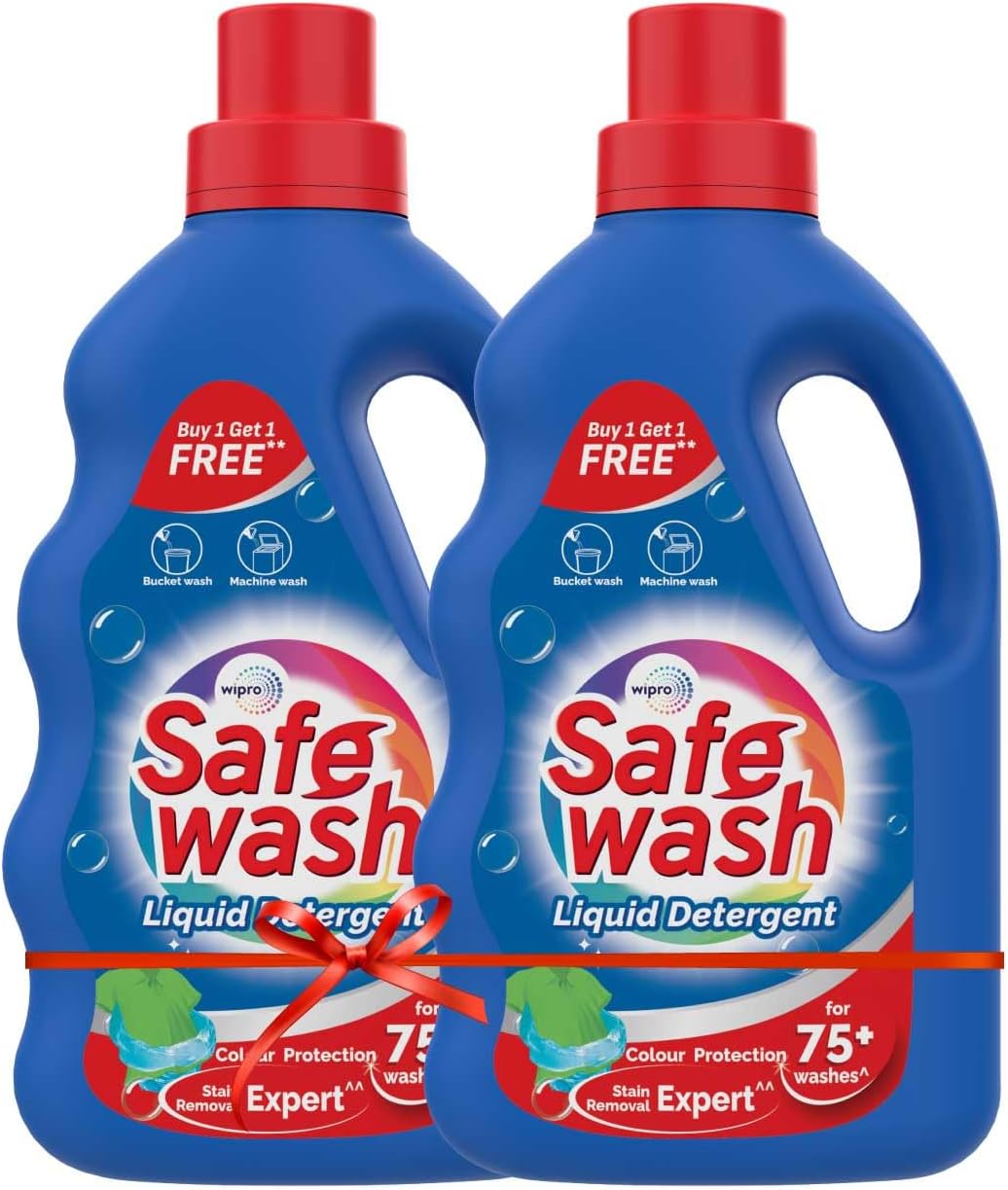 Safewash Liquid Detergent by Wipro, 1L (Buy 1 Get 1 Free)