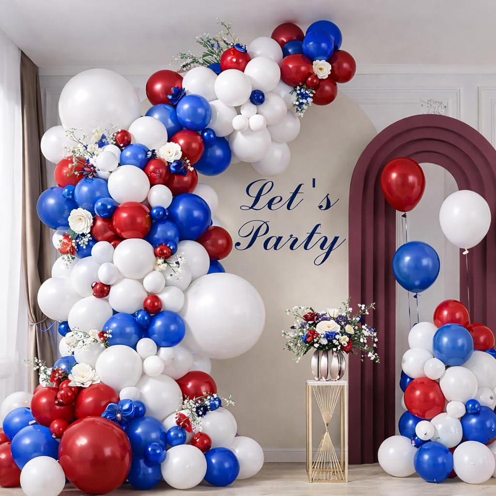 Red white blue Red blue star foil Balloon Arch Kit, 60 pcs Balloon Garland Arch Set For Birthday Party Decoration, Wedding, Baby Shower, Bridal Shower Graduation Party Anniversary Occasions