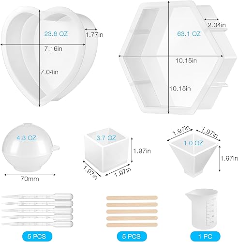Miniatura 2 de Kit de moldes de resina moldes de silicona 8 en 1 para resina epoxi moldes de resina grandes para preservación de flores kit de inicio de resina