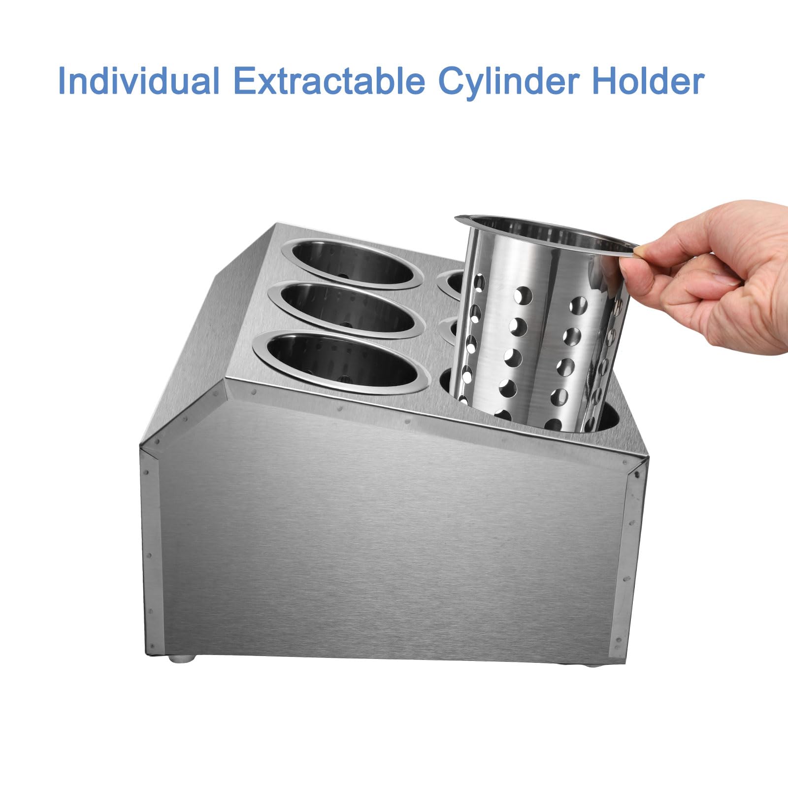 QUARKZMAN Soporte de Utensilios Comercial, Soporte de Utensilios de Cocina de Acero Inoxidable Cilindro Caddy de Cubiertos Estante de Secado Organizador de Cubiertos (Doble Hila 6 Agujeros)