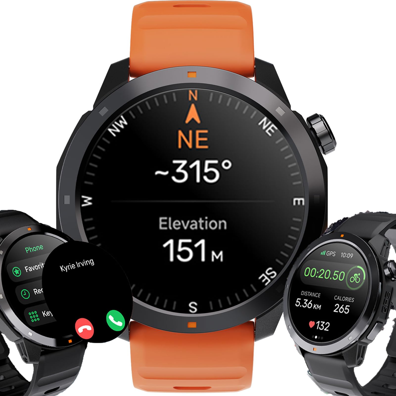 Orologio GPS impermeabile Orologio da uomo donna sportivo multi attività pedometro chiamate Bluetooth lunga durata monitoraggio frequenza bussola monitoraggio pressione atmosferica, Altimetro 1ATM