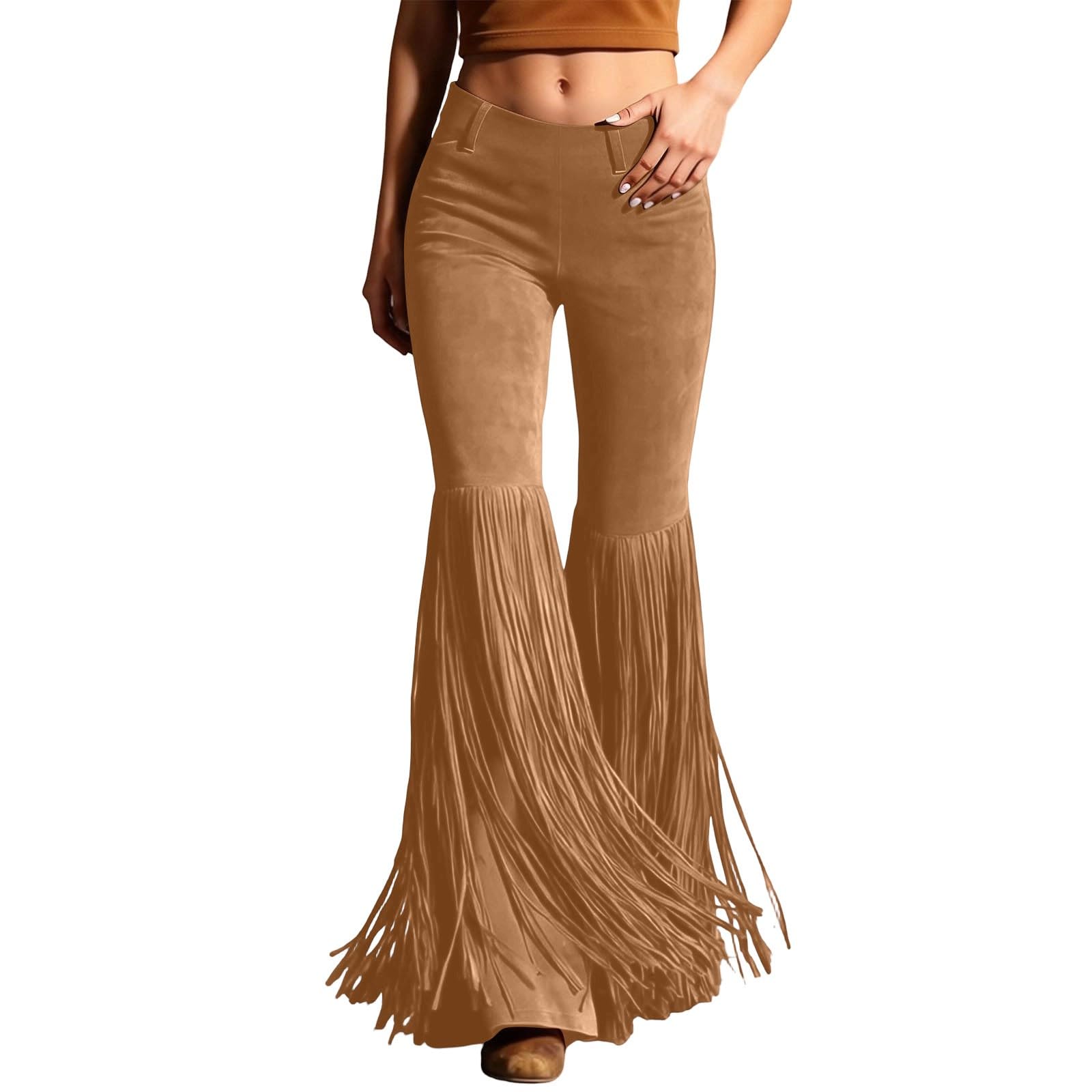 Eauptffy Riding Trousers Women's Cowgirl Costume Long Chaps Pants with Fringes Hippie Trousers Fringe Trousers Vintage Fancy Dress Costumes Retro Western Cosplay Cowboy Costume Western Pants Suede โ image 1