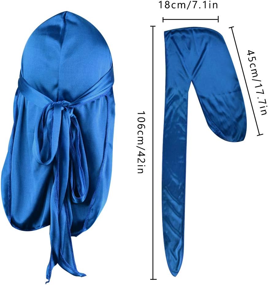 QincLing 2 Stücke Durag Men Silk, Silky Satin seidige Bandana Atmungsaktive Soft Durag Doo Rags herren mit Langem Schwanz und Breiten Trägern für