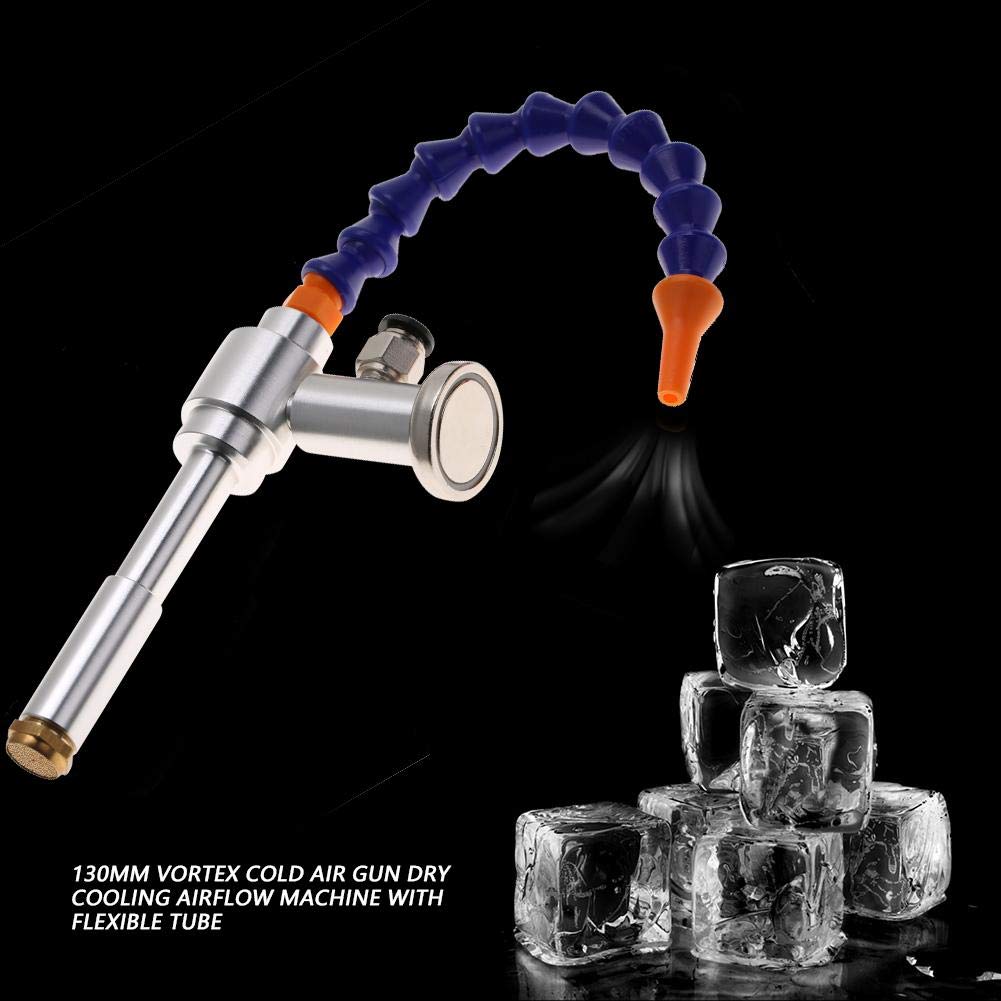 Akozon Pistola de aire frío de 130 mm, máquina de flujo de aire de refrigeración en seco con tubo flexible (08 + base magnética)