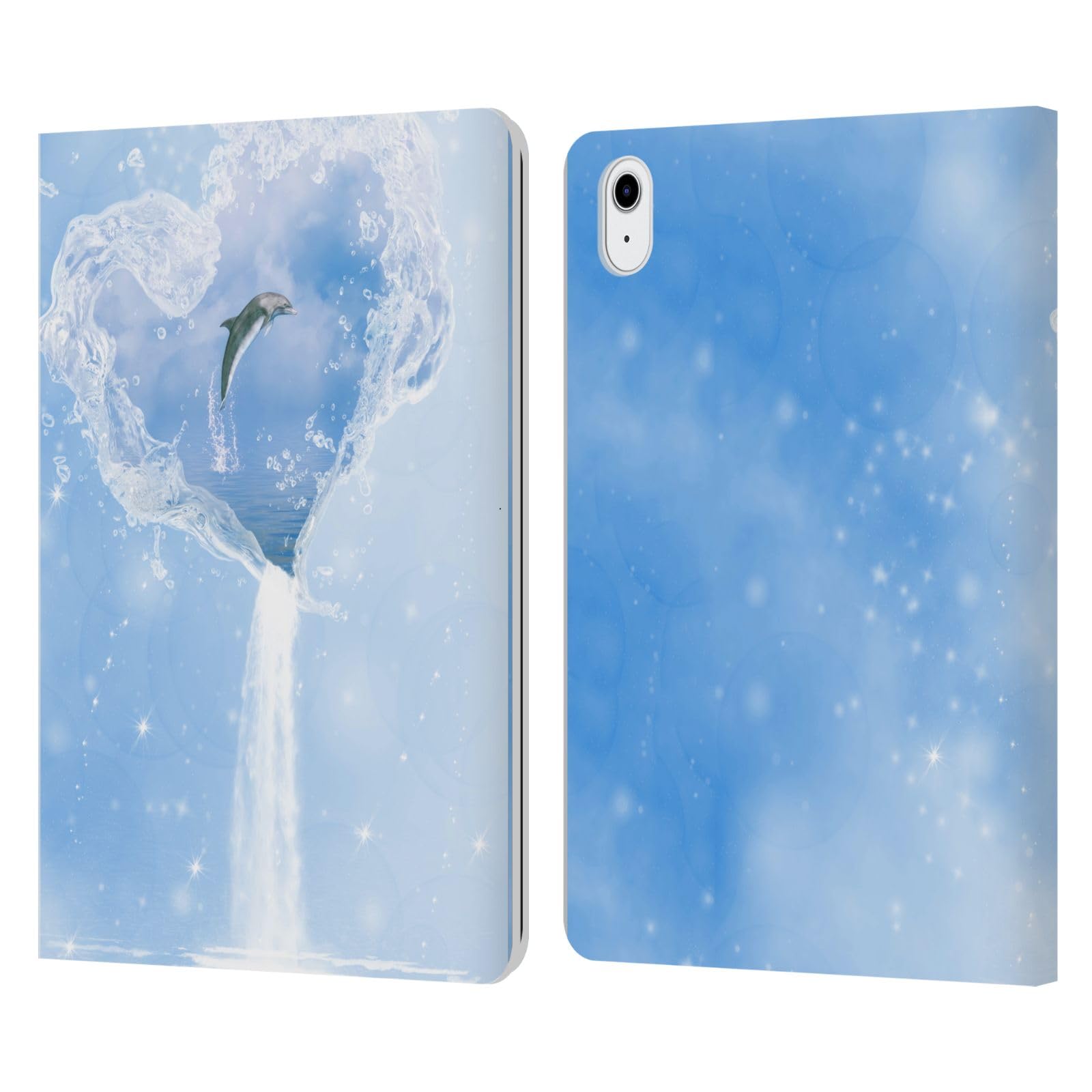 Funda de cuero tipo libro con soporte horizontal y estampado artístico de delfines 7