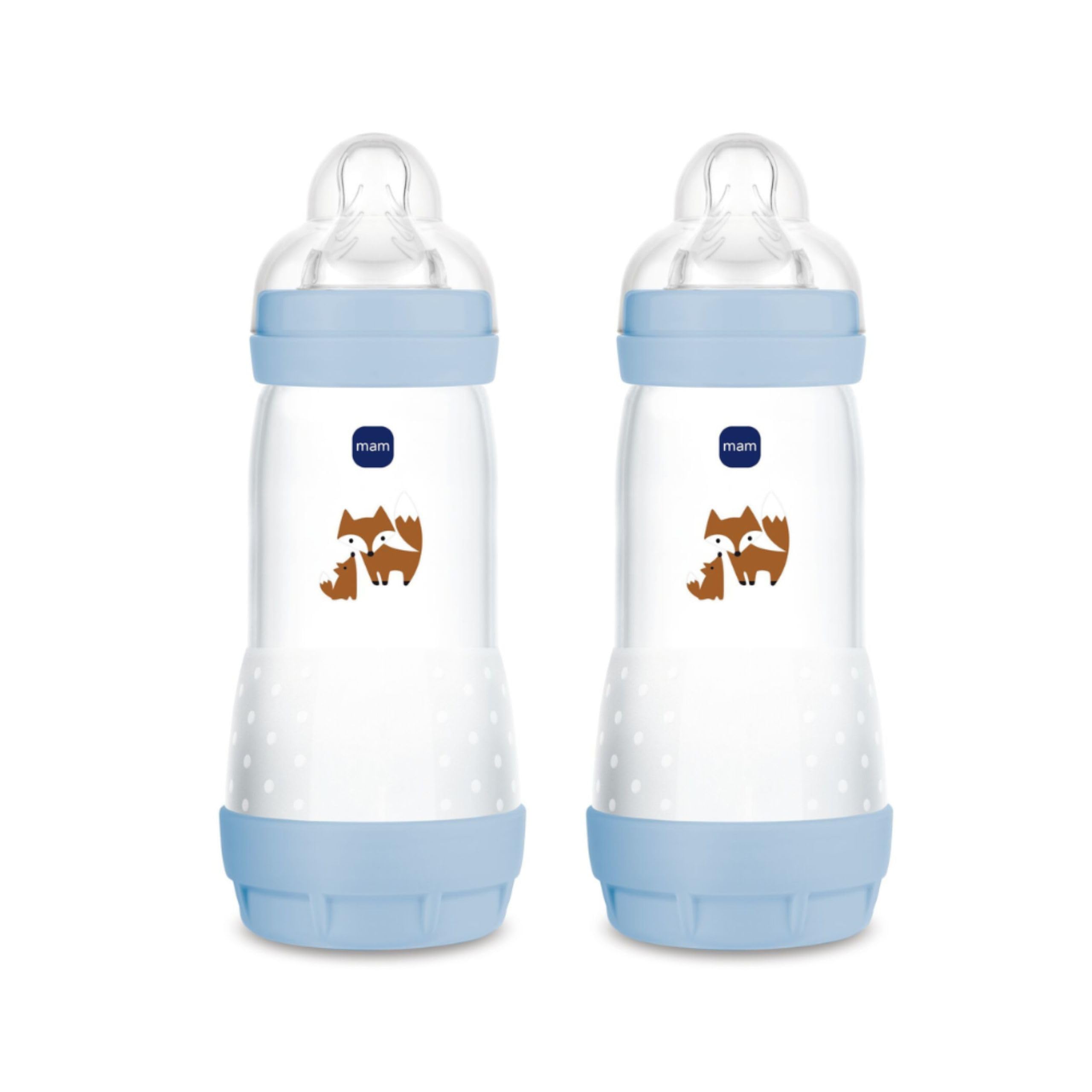 MAM Biberon Easy Start 320 ml (Set da 2), Kit da 2 biberon anticolica per allattamento, Riduce le bolle d'aria e il rischio di coliche, Accessori neonati 4+ mesi con tettarella misura 3, Azzurro