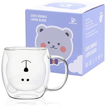 SHENDONG Cute Bear Cups, Cute Cups, Bear Tea, Coffee Cup with Handle, 8.5 oz Milk Cup for Personal Birthday, Valentine's Day 