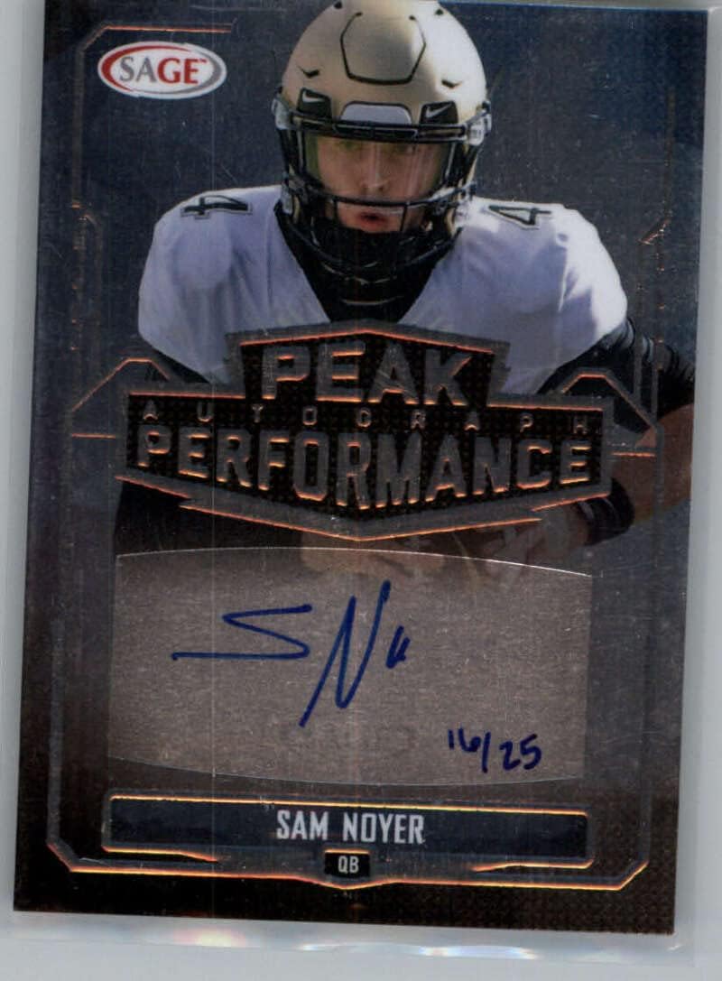 2022 Sage Hit Draft Low Series Peak Performance Autograph Silver #PK-SN Sam Noyer Auto Autograph SER/25 Oregon State Beavers Prospect Football Trading Card in Raw (NM or Better) Condition