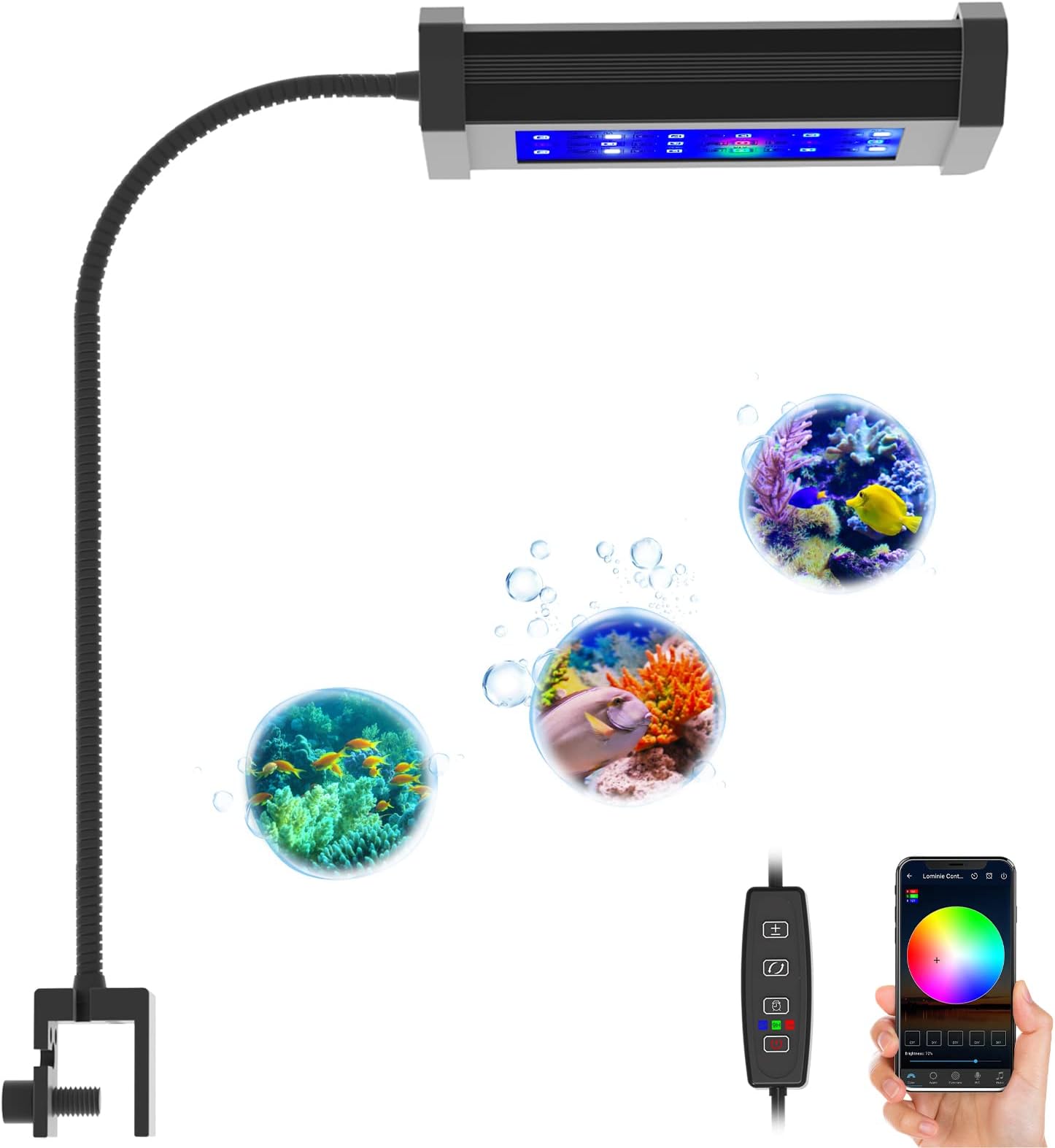 Small LED Aquarium Light Full Spectrum, 2-Channel Dimmable Fish Tank Light with Adjustable Gooseneck for Saltwater, Coral Nano Tank (Saltwater)