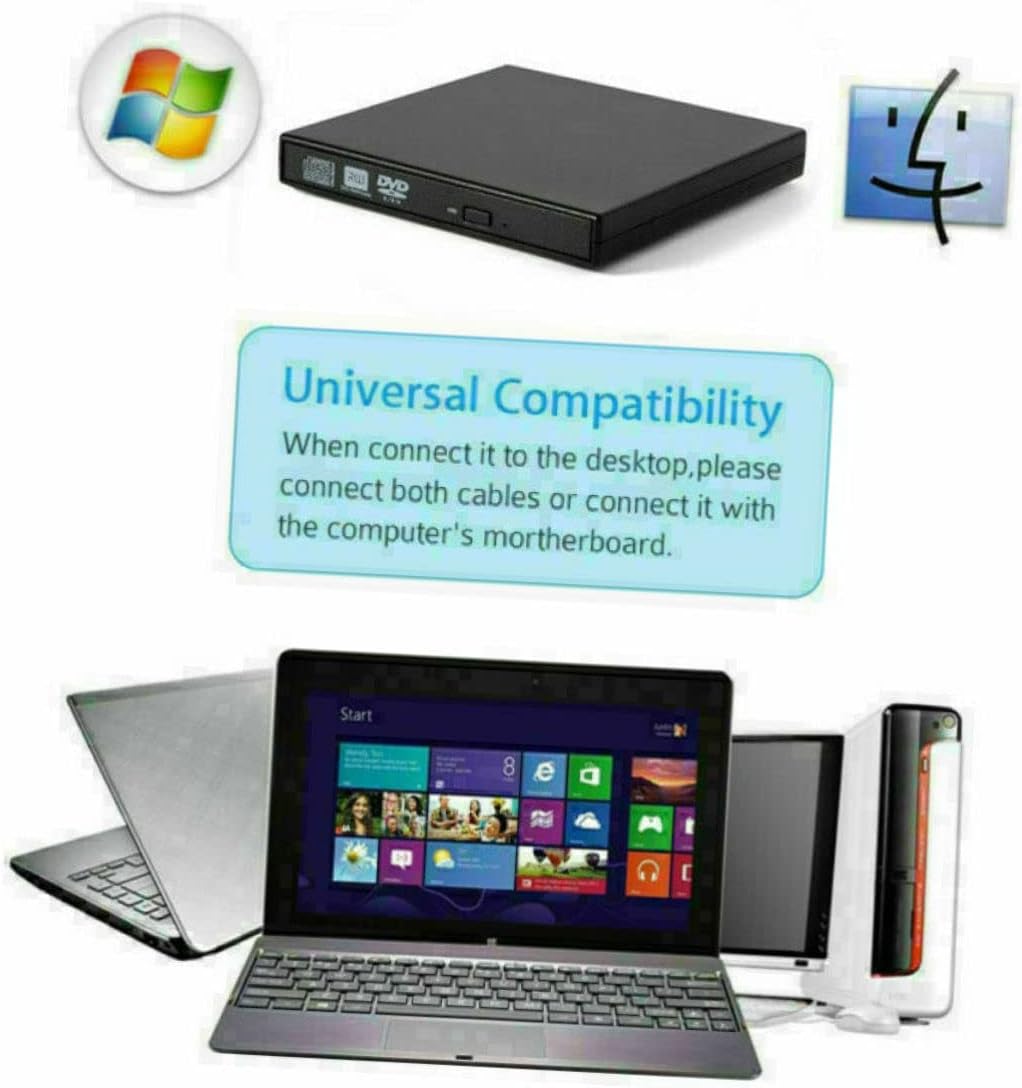 Portable USB External CD DVD Rw Drive with Eject Button Plug and Play Optical Disc Burner Compatible with Windows for Laptops and Desktops Black Design