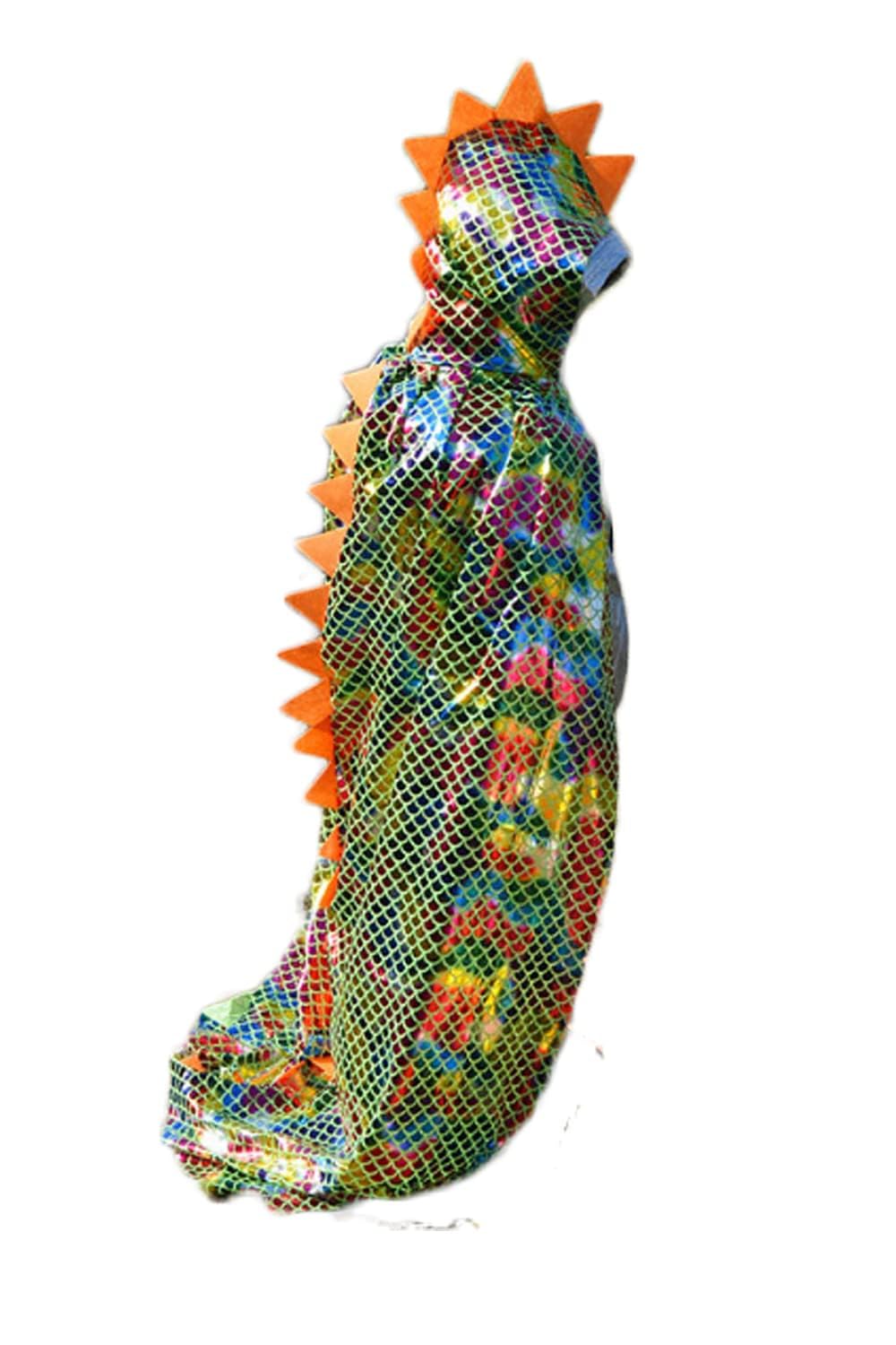 ITODA Dinosaur Cape Kids Adults Metallic Spike Halloween Dragon Hooded Cloak Medieval Fancy Dress Costume Magician Role Play Poncho for Carnival Cosplay Theme Party Christmas Birthday (green(120cm))