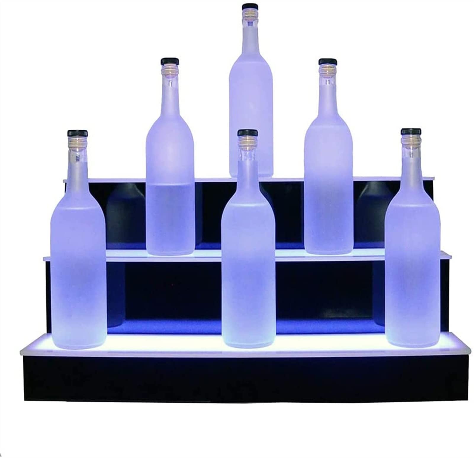 HAO KEAI LED Lighted Liquor Bottle Display Shelf 3 Step Lighted Liquor Bottle Display Shelf With LED Color Changing Lights, Acrylic Lighted Bottle Display With Remote,For Home/Commercial Bar