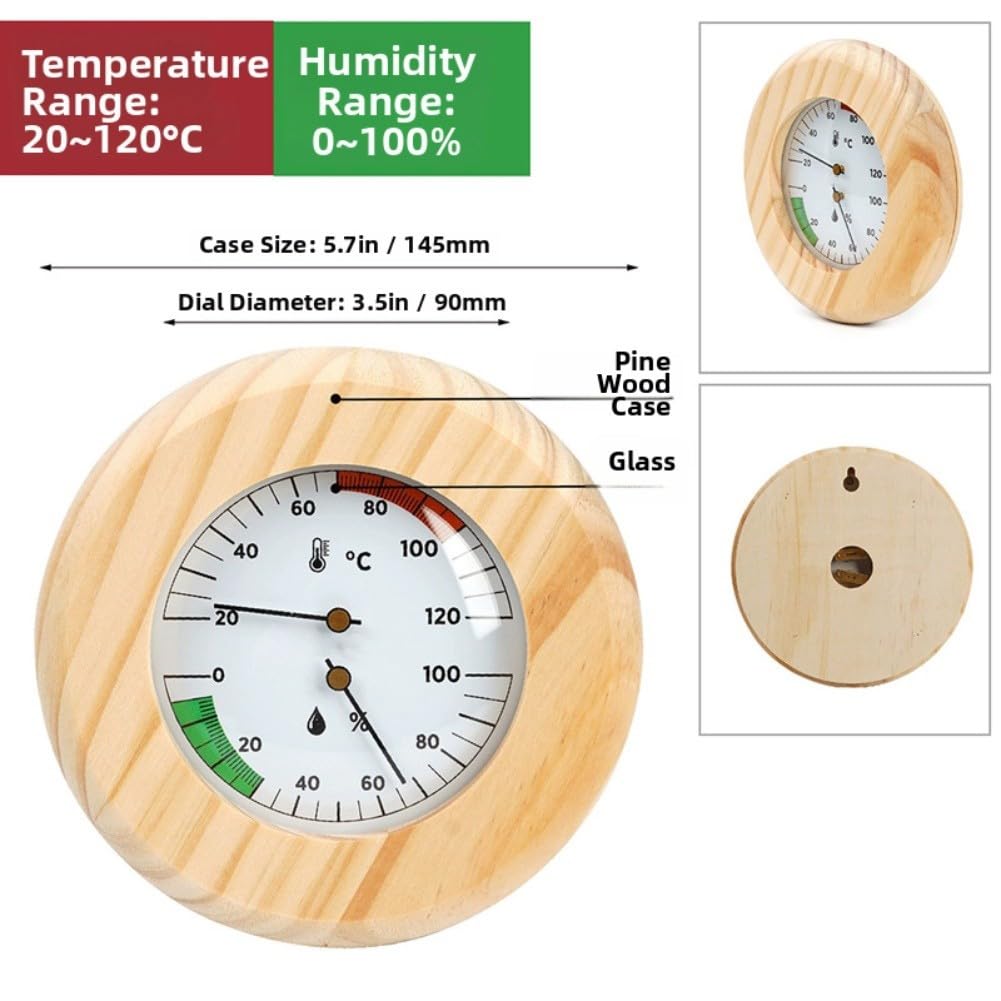 Termometro e igrometro per sauna, misuratore di umidità di temperatura di legno meccanico fissato al muro per bagno turco, batteria