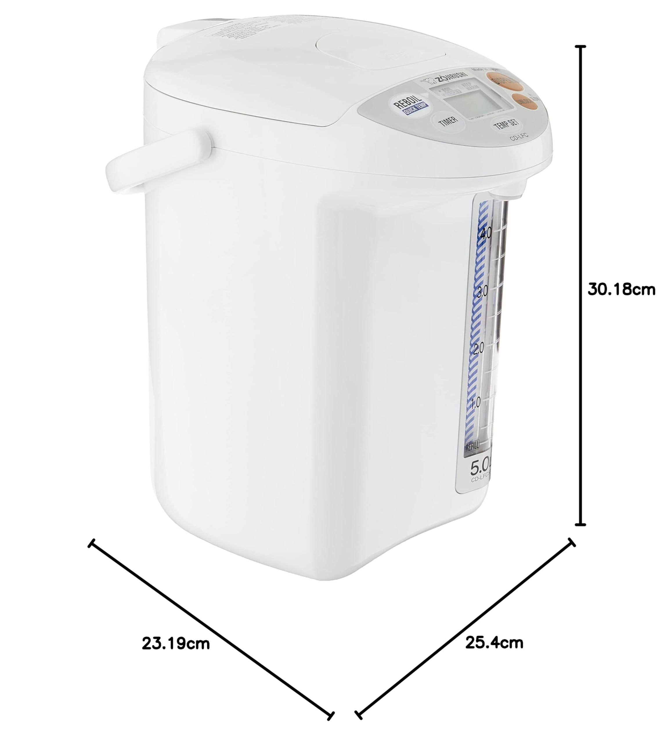Zojirushi Micom Water Boiler and Warmer, 169 oz/5.0 L, White | 5.0