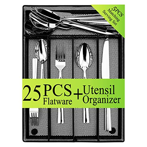 25-Piece Silverware Serving Set, HaWare Stainless Steel Modern Elegant Flatware Cutlery, Additional Black