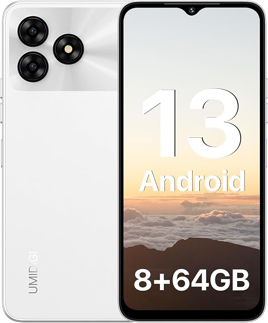 UMIDIGI G5A Mobile Phone(2023),Android 13 SIM Free Unlocked Smartphone,8GB+64GB/1TB Extension,6.52HD+Screen,5000mAh Battery Type-C,13MP Camera,4G Dual SIM/Face ID/GPS/OTG,UK VersionWhite