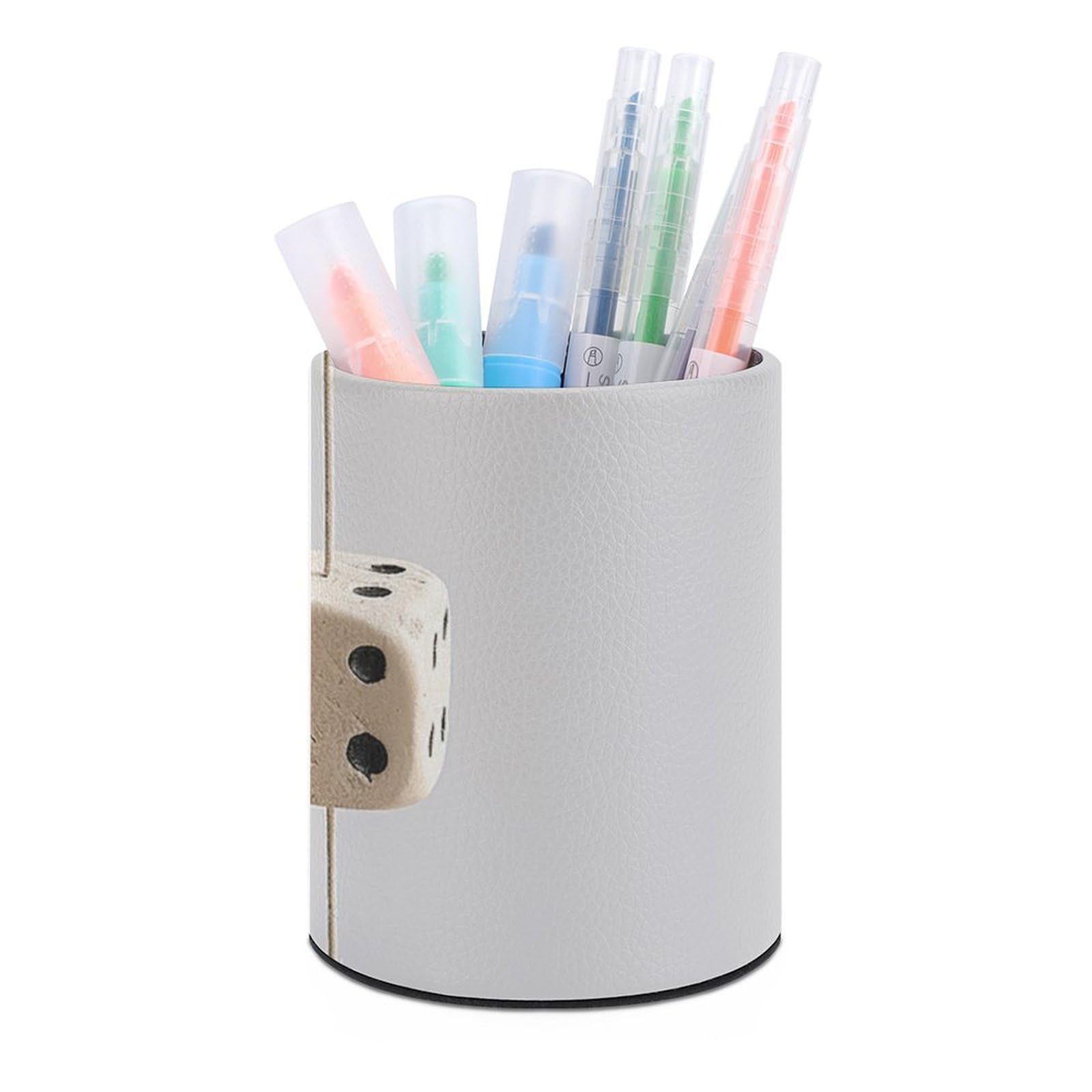 KLOPH PU Leather Pen Holder for Desk, Aesthetic Pencil Cup for Desktop, Makeup Brush Srotage for Pens Organizer Office Supplies, Leaves And Dice Pen Cup Pencil Caddy for Home Art Supply