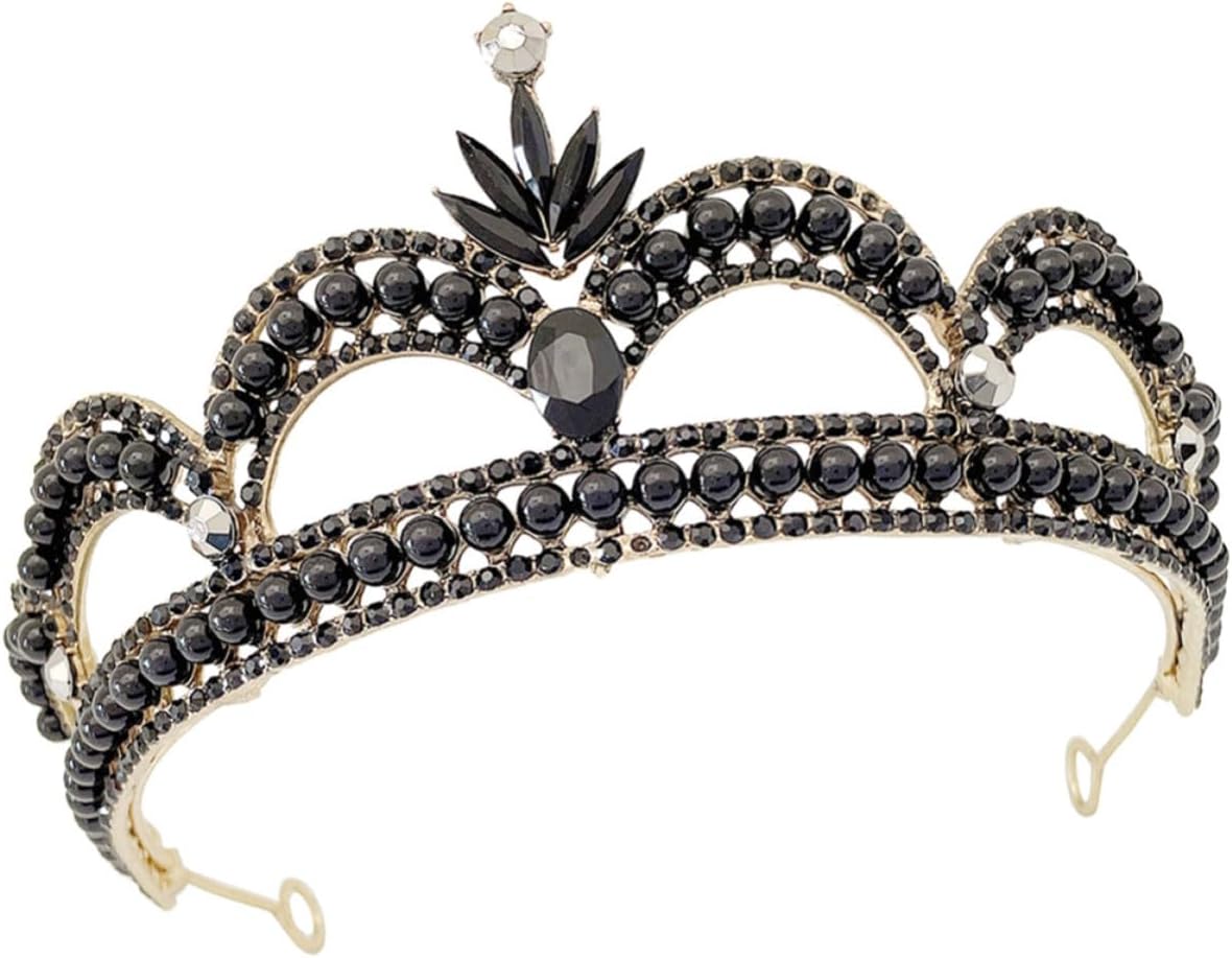 KALLORY Black Bridal Crown Hair Accessory for Women, Rhinestone Tiara with Sturdy Zinc Alloy Structure, Not Easy to Break, for Weddings and Prom