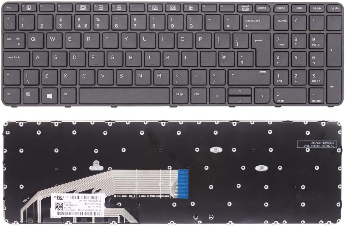 Wikiparts* Replacement Keyboard For HP ProBook 450 G3 455 G3 470 G3 UK Layout Laptop Black Keyboard with Frame