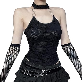 Black Y2k Halter Corset Emo Backless Goth Crop Cami Tank Top for Women Summer Grunge Punk Vest Camisole