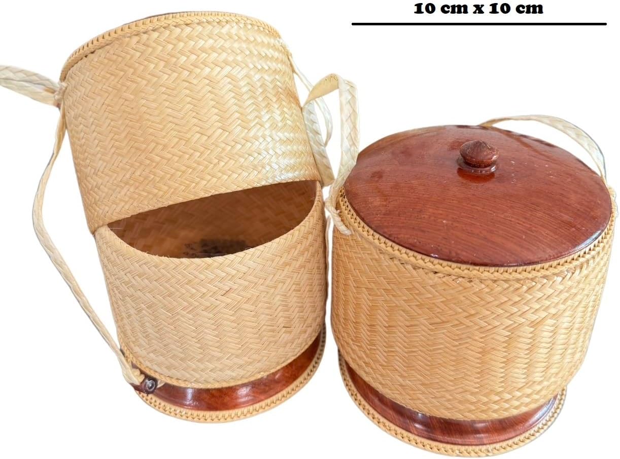 Sticky Rice Container with Rosewood lid, Handcrafted Storage Basket, Handmade Rice Basket For Gift, Rice Basket For Decor