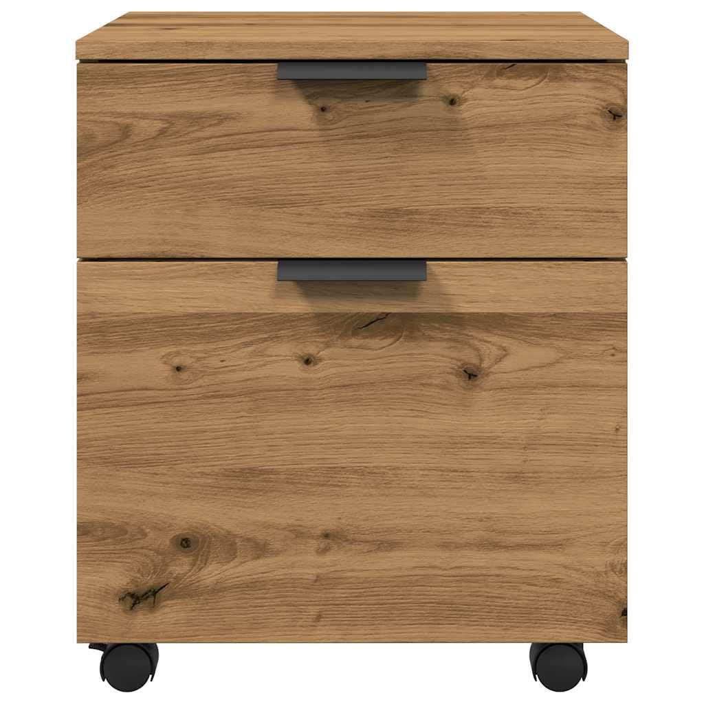 Brokky 856950 Schedario con Ruote Rovere 45x38x54 cm Legno Multistrato Cassettiera,Mobiletto da Ufficio con Serratura,Regolabile per Cartelle Sospese,Superficie Testurizzata,per Ufficio,Studio