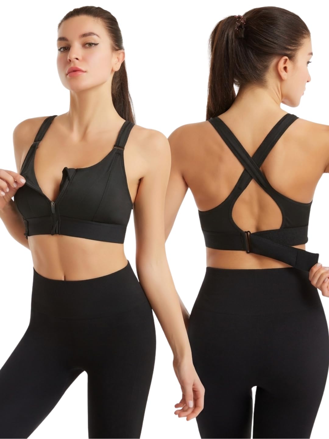 Celary Woman's Sports Bra|Polyester Spandex High Impact Front Zip Sports Bra |Size:- S to 5XL |Gym Workout & Yoga Running Activewear Bra with Criss Cross Back Support