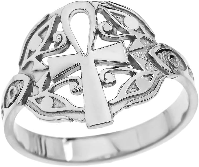 Claddagh Gold Sterling Silver Egyptian Ankh Cross And Eye of Horus Elegant Ring (Size 9.75)