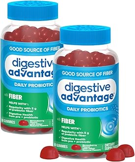 Digestive Advantage Prebiotic Fiber Supplement Strawberry Flavor Gummies with Probiotics for Women & Men Digestive Health, Adults Regularity and Gut Health, 60 Count (2 Pack)