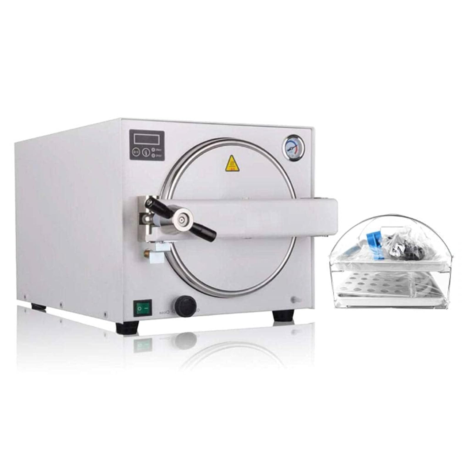 Autoclave de vapor al vacío con pantalla digital, capacidad de 18 litros, esterilizador de laboratorio de acero inoxidable de 1100 W con bandeja de instrumentos y tubo de drenaje