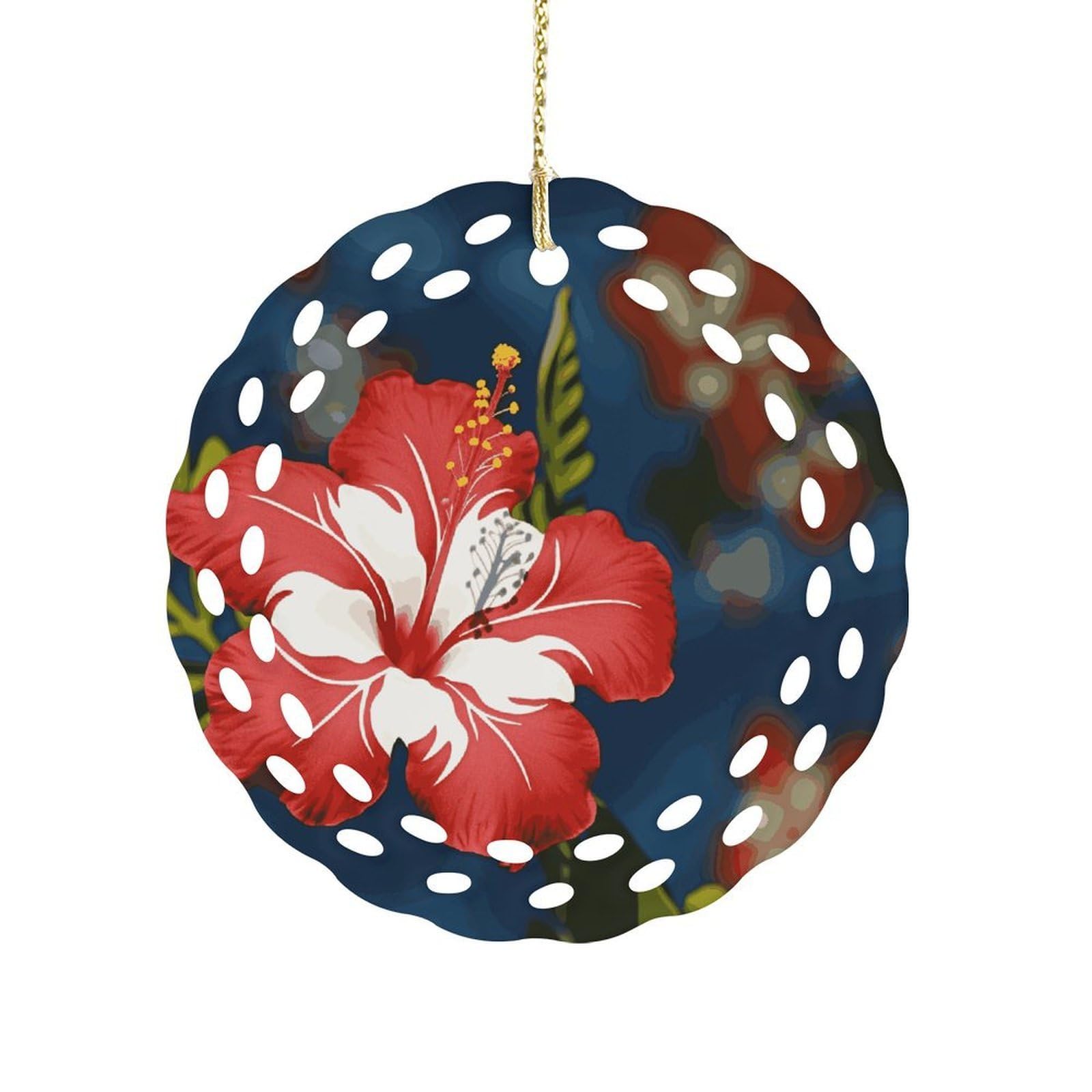 Btcowzrv Style Hawaii Flower Ceramic Ornament,Round Ornaments With Hole Easy To Hang,Hanging Ornament For Wedding Party Home Window Garden Christmas Day Decor